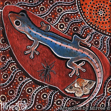 Native House Gecko with Southern Old Lady Moth Dreaming Framed Canvas Print by Mirree Contemporary Aboriginal Art